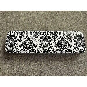 Original Brighton Jewelry Box Metal Oblong Black & White Floral Print St…